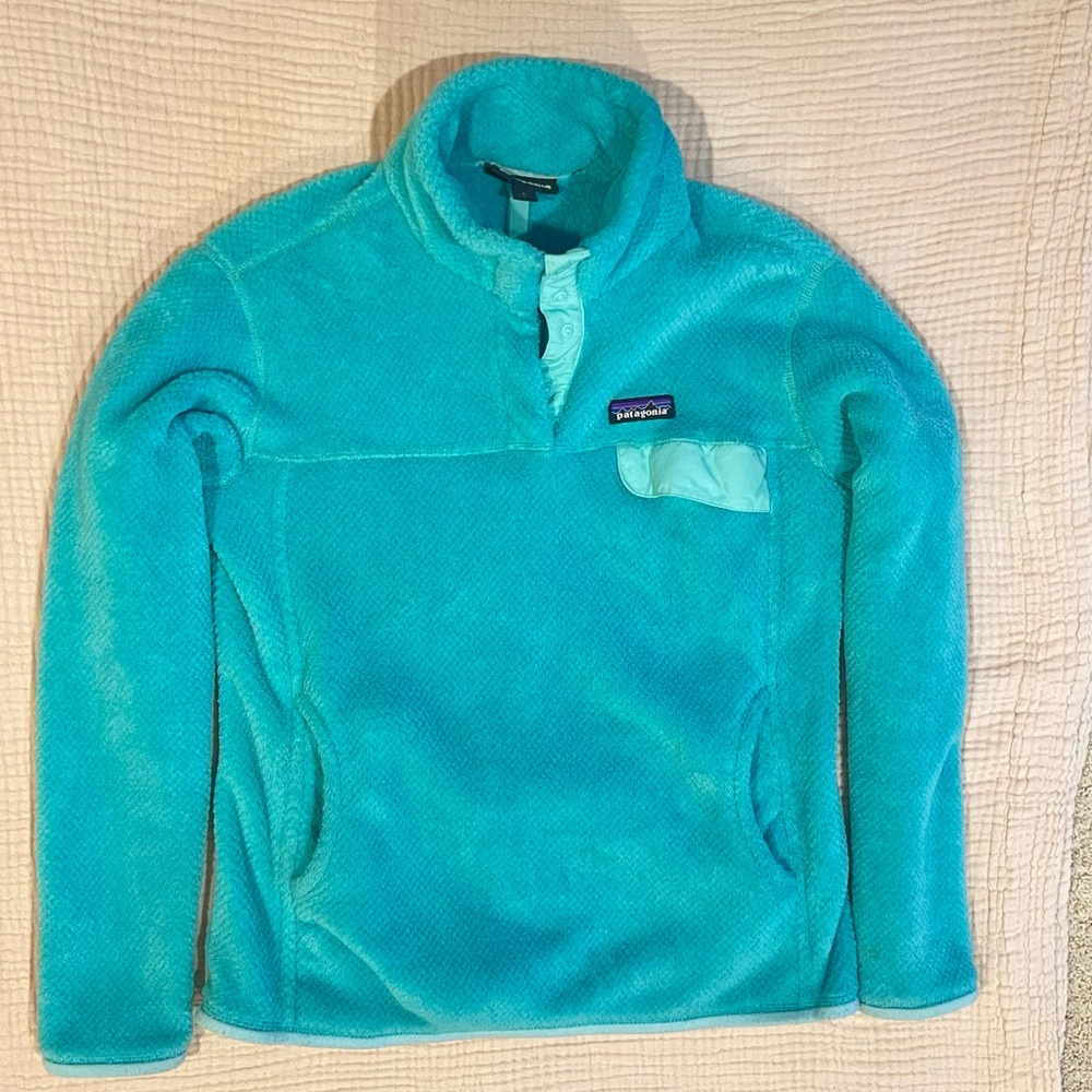 Patagonia Fleece Retool Snap-T Pullover Teal Blue Jacket Girl's Large 12